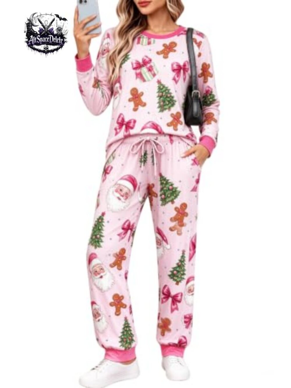 Christmas Pajama Set Women Long Sleeve Crew Neck Top & Pants Holiday Sleepwear
